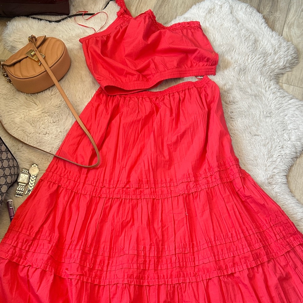 NWT Vibrant Red Maxi Skirt Set